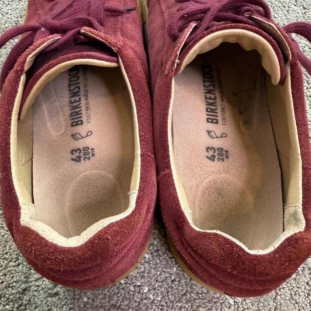 Birkenstock Bend Low Men 10 Maroon Suede Gum Sole Lace Up Sneakers